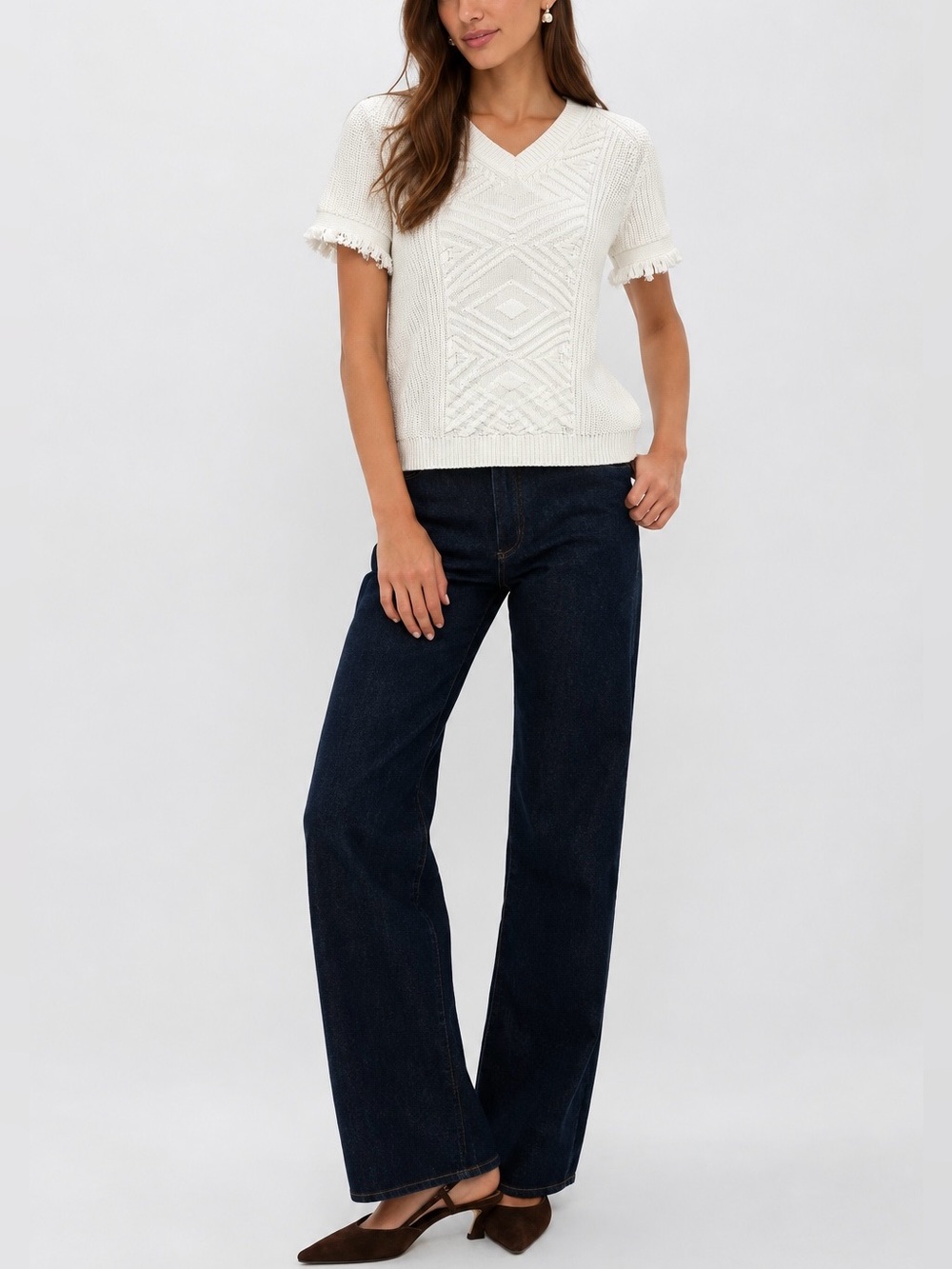 Boho Western Fringe Sleeve Knit Sweater Women's Size M